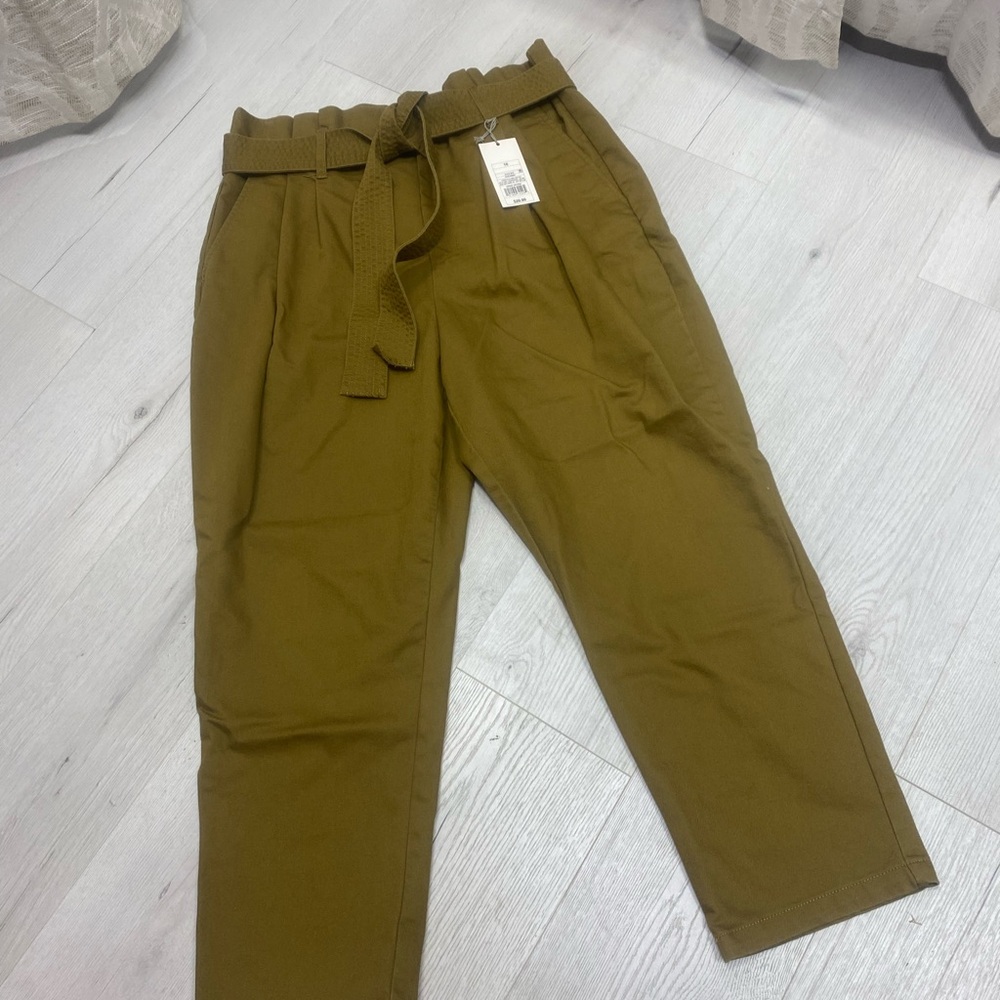 a new day Olive Green Paperbag Waist Chinos with Self-Tie Belt
